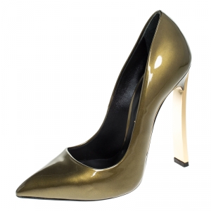 Pre Owned Casadei Olive Green Patent Leather Pointed Toe Pumps Size 39