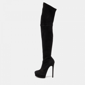Pre Owned Casadei Black Suede Over The Knee Length Platform Boots Size 40