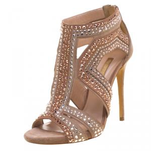 Casadei Two Tone Crystal Embellished Suede Sandals Size 37