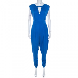 Catherine Malandrino Cobalt Blue Silk Cut Out Detail Carrie Harem Jumpsuit S