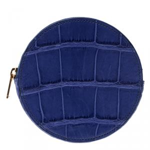 Pre Owned Celine Blue Croc Embossed Round Zip Coin Purse