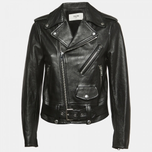 Celine Black Leather Biker Jacket M