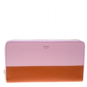 Pre Owned Celine Pink/Orange Leather Zip Around Wallet