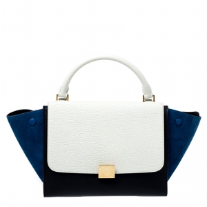 Pre Owned Celine Tri Color Leather and Suede Small Trapeze Bag