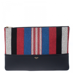 Pre Owned Celine Multicolor Leather and Woven Solo Clutch