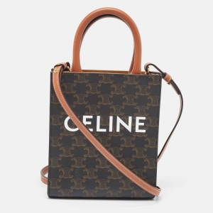 Pre Owned Celine Black/Brown Triomphe Coated Canvas and Leather Mini Vertical Cabas Tote