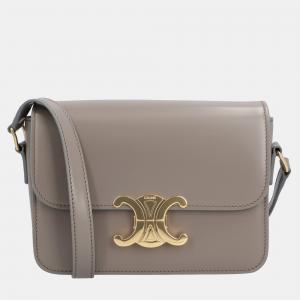 Pre Owned Celine Grey Calfskin Leather Teen Triomphe Shoulder Bag