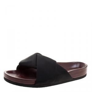 Pre Owned Celine Black Satin Twist Flat Slides Size 38