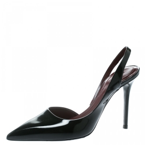 Pre Owned Celine Black Leather D'orsay Pointed Toe Slingback Sandals Size 37.5