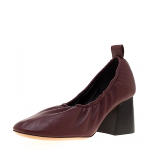 Pre Owned Celine Burgundy Leather Scrunch Ballerina Pumps Size 37