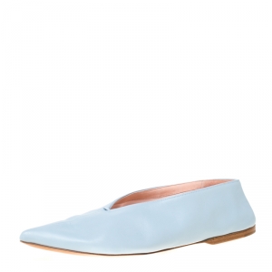 Pre Owned Celine Light Blue Leather Pointed Toe Flats Size 39
