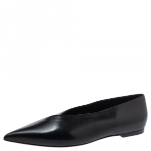 Pre Owned Celine Black Leather V Neck Ballet Flats Size 39