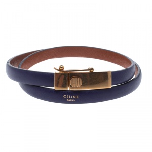 Celine Phoebe Philo Blue Leather Gold Tone Wrap Bracelet M