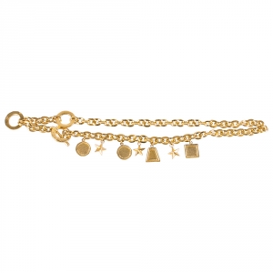 Celine Enamel Gold Tone Charm Chain Link Toggle Belt