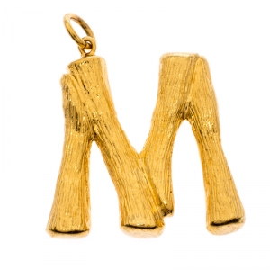 Celine Alphabet 'M' Textured Gold Tone Pendant