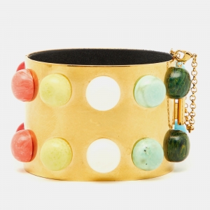 Celine Gold Tone Stone Studded Manchette Wide Bracelet M