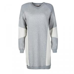 Celine Grey Knit Contrast Fleece Panel Detail Crew Neck Sweatshirt Dress M