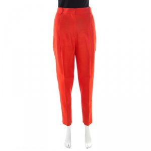 Pre Owned Celine Red Silk and Wool High Waist Tapered Trousers M