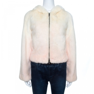 Celine Off White Gradient Mink Fur Zip Front Hooded Jacket S