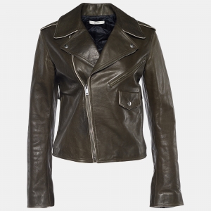 Celine Khaki Green Leather Biker Jacket S