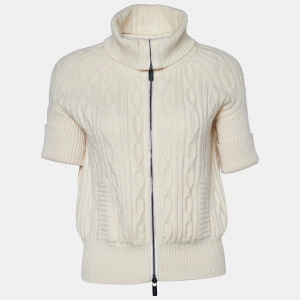 Celine Cream Cashmere Cable Knit Zip Up Cardigan S