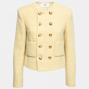 Celine Yellow Boucle Tweed Chasseur Jacket M