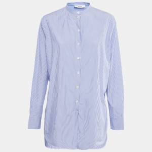 Pre Owned Celine Blue Striped Cotton Oversized Shirt M