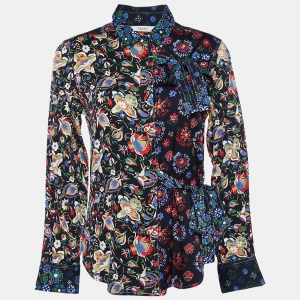Celine Black Floral Printed Silk Tie Detail Shirt M