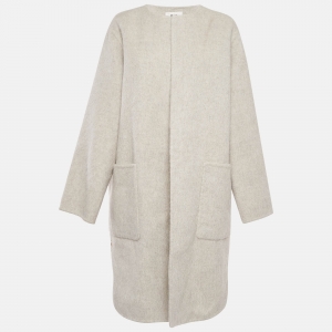 Celine Light Grey Wool Open Front Mid-Length Coat M