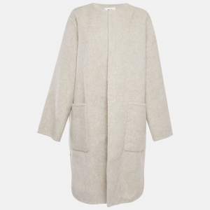 Celine Light Grey Wool Open Front Mid-Length Coat M