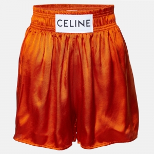 Celine Orange Satin Elasticised Waist Shorts S