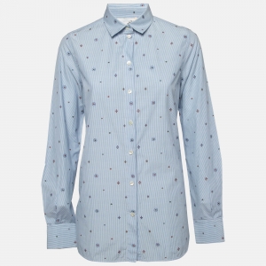 Celine Blue Pinstripe Patterned Cotton Buttoned Up Shirt L