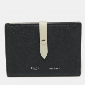 Celine Black/Off White Grained Leather Multifunction Strap Wallet