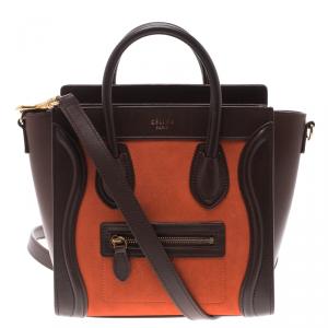 Pre Owned Celine Tri Color Leather and Suede Nano Luggage Tote