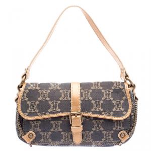 Pre Owned Celine Blue Macadam Denim Shoulder Bag