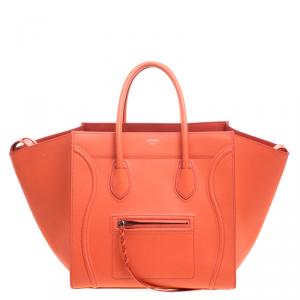 Pre Owned Celine Orange Leather Medium Phantom Luggage Tote