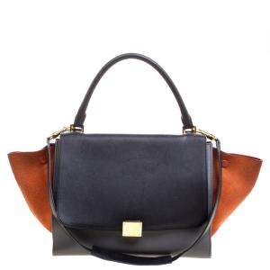 Pre Owned Celine Tri Color Leather and Suede Medium Trapeze Tote