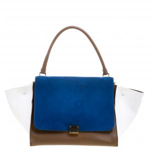 Pre Owned Celine Tri Color Leather and Suede Large Trapeze Tote