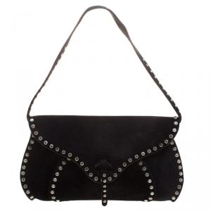 Pre Owned Celine Black Suede Crystal Studded Shoulder Bag