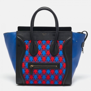Celine Tricolor Leather and Jacquard Fabric Mini Luggage Tote