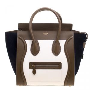 Pre Owned Celine Tri Color Leather and Suede Mini Luggage Tote