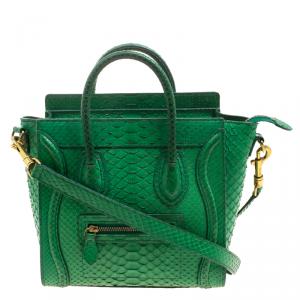 Pre Owned Celine Green Python Nano Luggage Tote