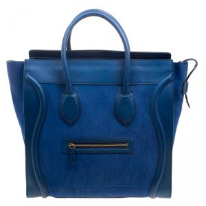 Pre Owned Celine Blue Grain Leather Medium Luggage Tote