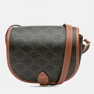 Celine Brown Medium Triomphe Coated Canvas Folco Crossbody