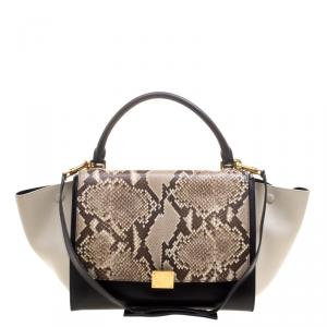 Pre Owned Celine Tri Color Leather and Snakeskin Medium Trapeze Tote