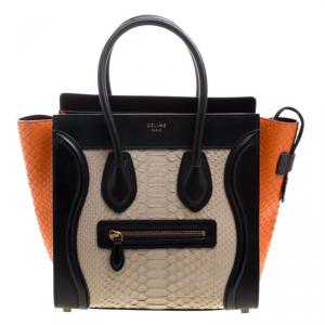 Pre Owned Celine Tri Color Python and Leather Micro Luggage Tote