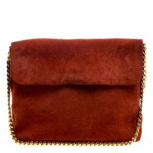 Pre Owned Celine Red Suede Gourmette Shoulder Bag