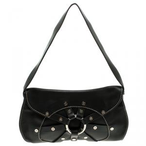 Pre Owned Celine Black Leather Macadam Shoulder Bag