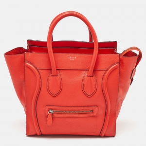 Celine Neon Orange Leather Mini Luggage Tote