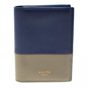 Pre Owned Celine Indigo/Beige Leather Folded Card Holder 